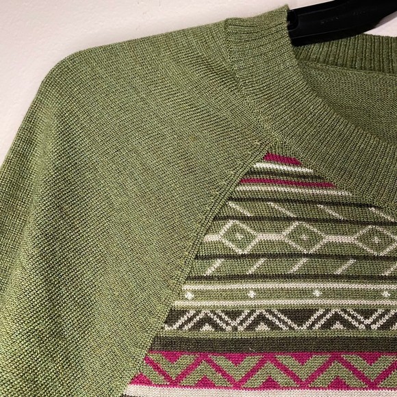 Smartwool woman's size large L graphic striped merino wool green sweater - Picture 4 of 16